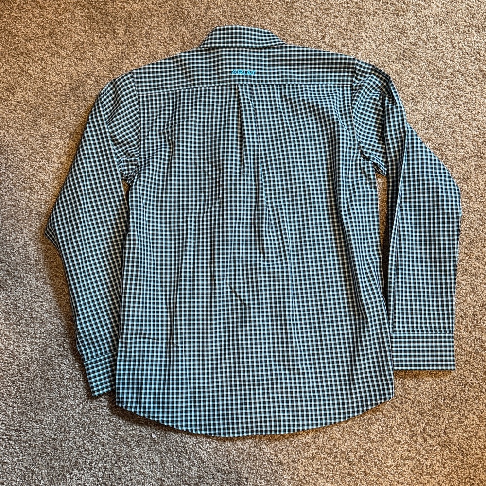 Ariat Boys Teal & Black Small-Check Long-Sleeve Button-Down Shirt - Picture 4 of 4